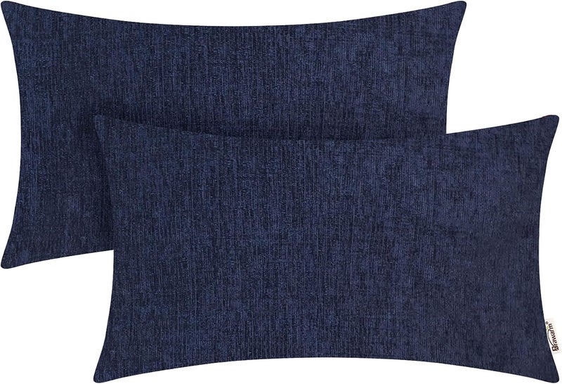 BRAWARM Throw Pillow Covers 12x20 Inches - Navy Blue Chenille Lumbar Pillow Covers Pack of 2, Solid Dyed Soft Chenille Pillow Cases for Couch Sofa Bed Home Decoration - Image 1