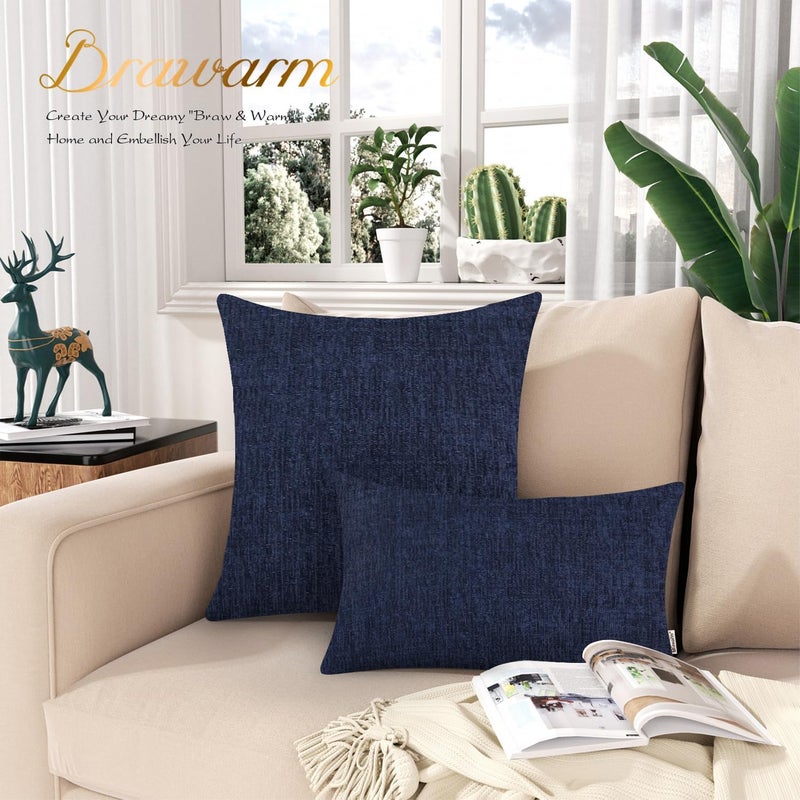 BRAWARM Throw Pillow Covers 12x20 Inches - Navy Blue Chenille Lumbar Pillow Covers Pack of 2, Solid Dyed Soft Chenille Pillow Cases for Couch Sofa Bed Home Decoration - Image 3