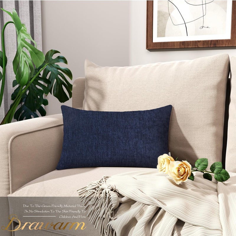 BRAWARM Throw Pillow Covers 12x20 Inches - Navy Blue Chenille Lumbar Pillow Covers Pack of 2, Solid Dyed Soft Chenille Pillow Cases for Couch Sofa Bed Home Decoration - Image 2