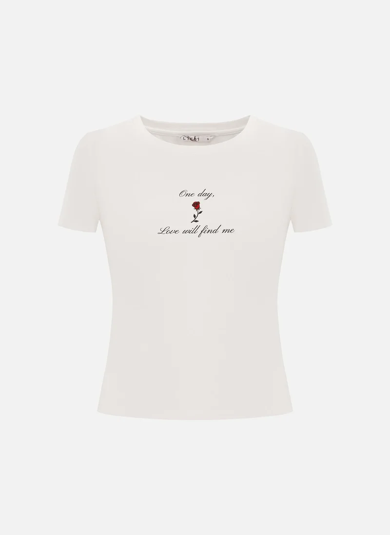 Lichi  Straight dense t-shirt with lettering for Women | Best Price UAE