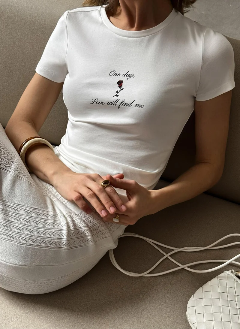 Lichi  Straight dense t-shirt with lettering for Women | Best Price UAE