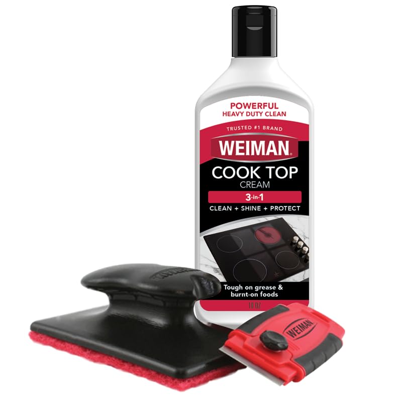Glass & Ceramic Cooktop, Stove Top & Oven Cleaner Kit – Kitchen Cleaner Cream, 3 Scrubbing Pads & Scraper for Burnt-On Food & Grease, Clean Shine - Safe for Induction, Electric & Gas Cooktops - Image 1