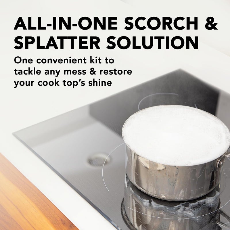 Glass & Ceramic Cooktop, Stove Top & Oven Cleaner Kit – Kitchen Cleaner Cream, 3 Scrubbing Pads & Scraper for Burnt-On Food & Grease, Clean Shine - Safe for Induction, Electric & Gas Cooktops - Image 5