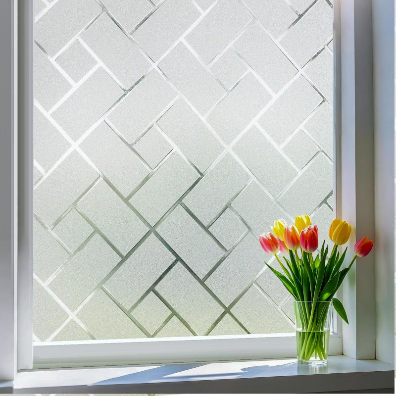 Coavas Frosted Window Privacy Film Static Cling NonAdhesive for Glass Windows Heat Control UV Blocking Sun Blocking Anti Glare Day and Night Bathroom Home Office Cover 354x1575