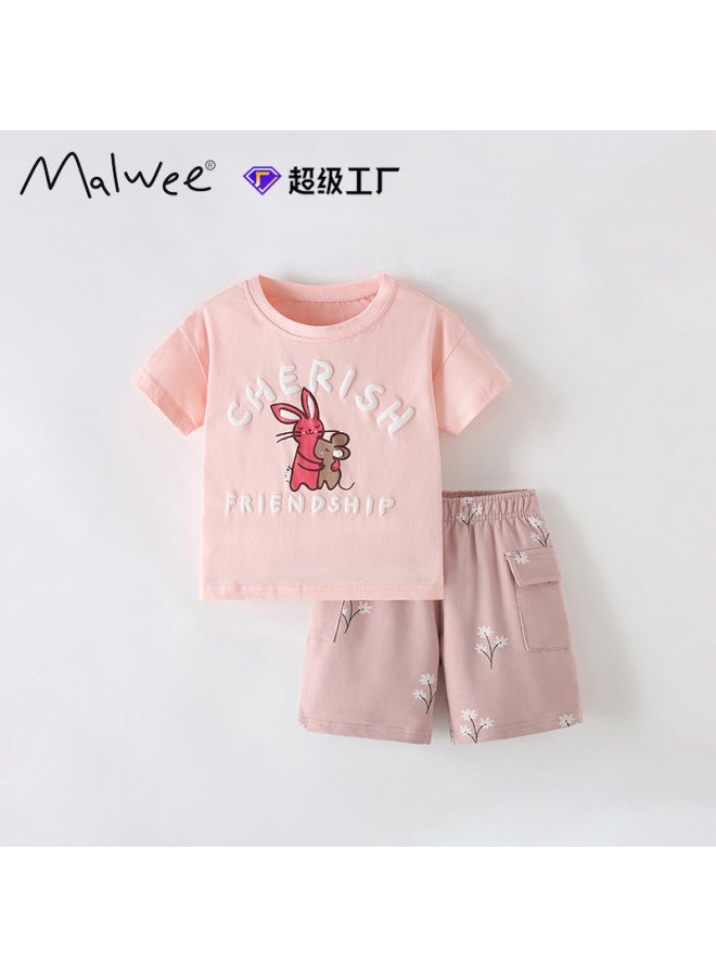 Girls Two-piece Summer European And American Children T-shirt Short Sleeve Pants Suit