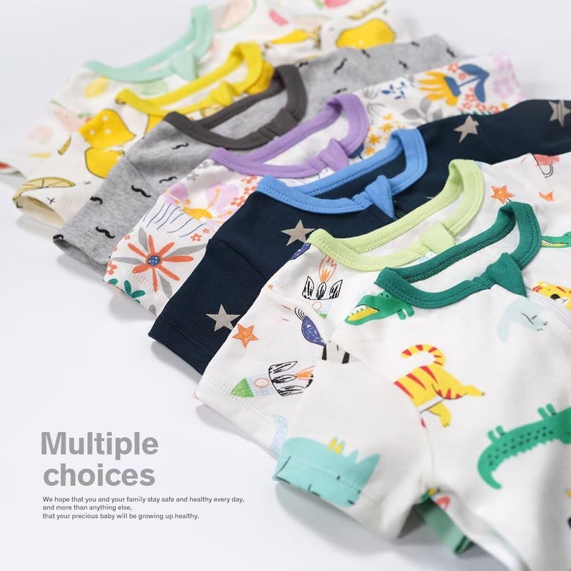 Teach Leanbh Toddler Baby Boys Girls One Piece Pajamas Cotton 2 Way Zipper Printing Short Sleeve Footless Romper Sleep and Play 3 Months-4 Years (Flower, 3-6 Months) - Image 5