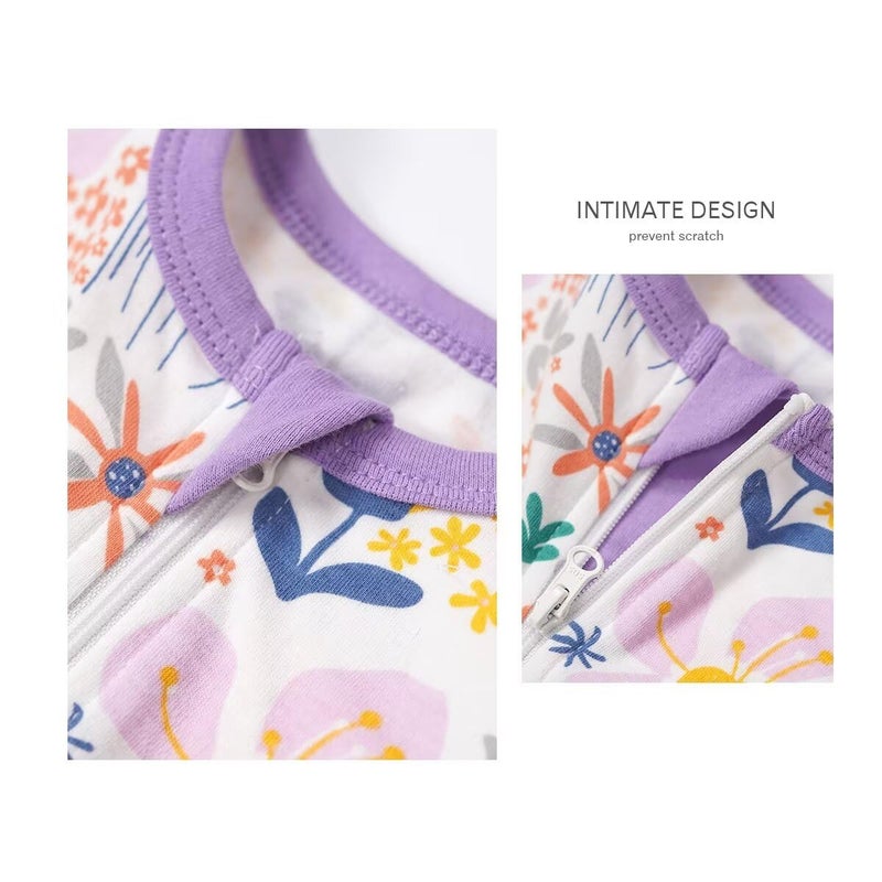 Teach Leanbh Toddler Baby Boys Girls One Piece Pajamas Cotton 2 Way Zipper Printing Short Sleeve Footless Romper Sleep and Play 3 Months-4 Years (Flower, 3-6 Months) - Image 4