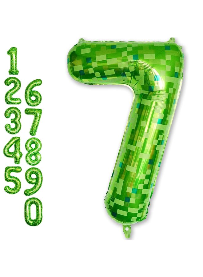 LAMAY 40 Inch Green Pixel Number Balloon, Dark Kelly Green Foil Six Balloon for Birthday Party, Video Game Theme Decorations, Self-Sealing Mylar Balloon for Forest Golf St Patrick's Day (7) - Image 1