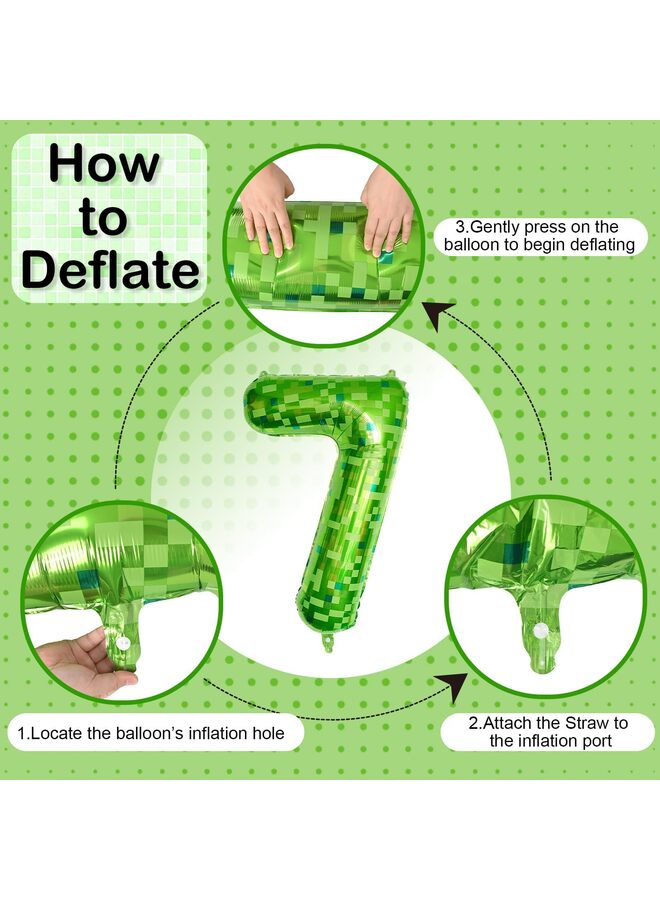 LAMAY 40 Inch Green Pixel Number Balloon, Dark Kelly Green Foil Six Balloon for Birthday Party, Video Game Theme Decorations, Self-Sealing Mylar Balloon for Forest Golf St Patrick's Day (7) - Image 3