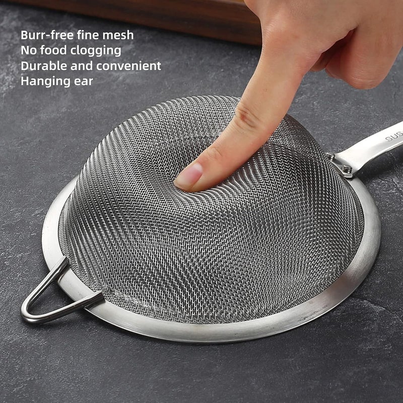 SUNWUKIN 304 Stainless Steel Fine Mesh Strainers for Kitchen, Colander-Skimmer with Handle, Sieve Sifters for Food, Tea, Rice, Oil, Noodles, Fruits, Vegetable - Image 4