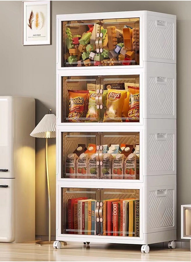 Arabest 4 Layer Kitchen Storage Cabinet 4 Layer Foldable Plastic Storage Box With Wheels And Double Doors Magnetic Suction Storage Cabinet Wardrobe Storage Cabinet 55X35X123CM Extra Large  - Image 1
