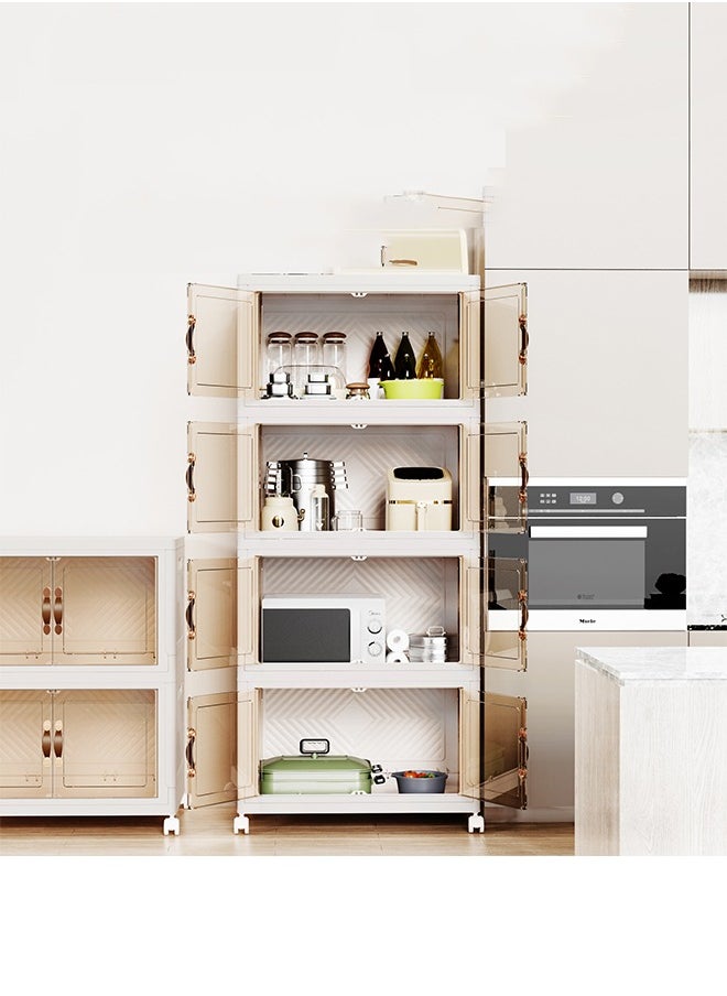 Arabest 4 Layer Kitchen Storage Cabinet 4 Layer Foldable Plastic Storage Box With Wheels And Double Doors Magnetic Suction Storage Cabinet Wardrobe Storage Cabinet 55X35X123CM Extra Large  - Image 2