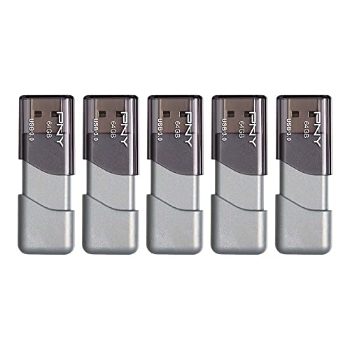 PNY 64GB Turbo Attaché 3 USB 3.0 Flash Drive, Silver (Pack of 5) - Image 1
