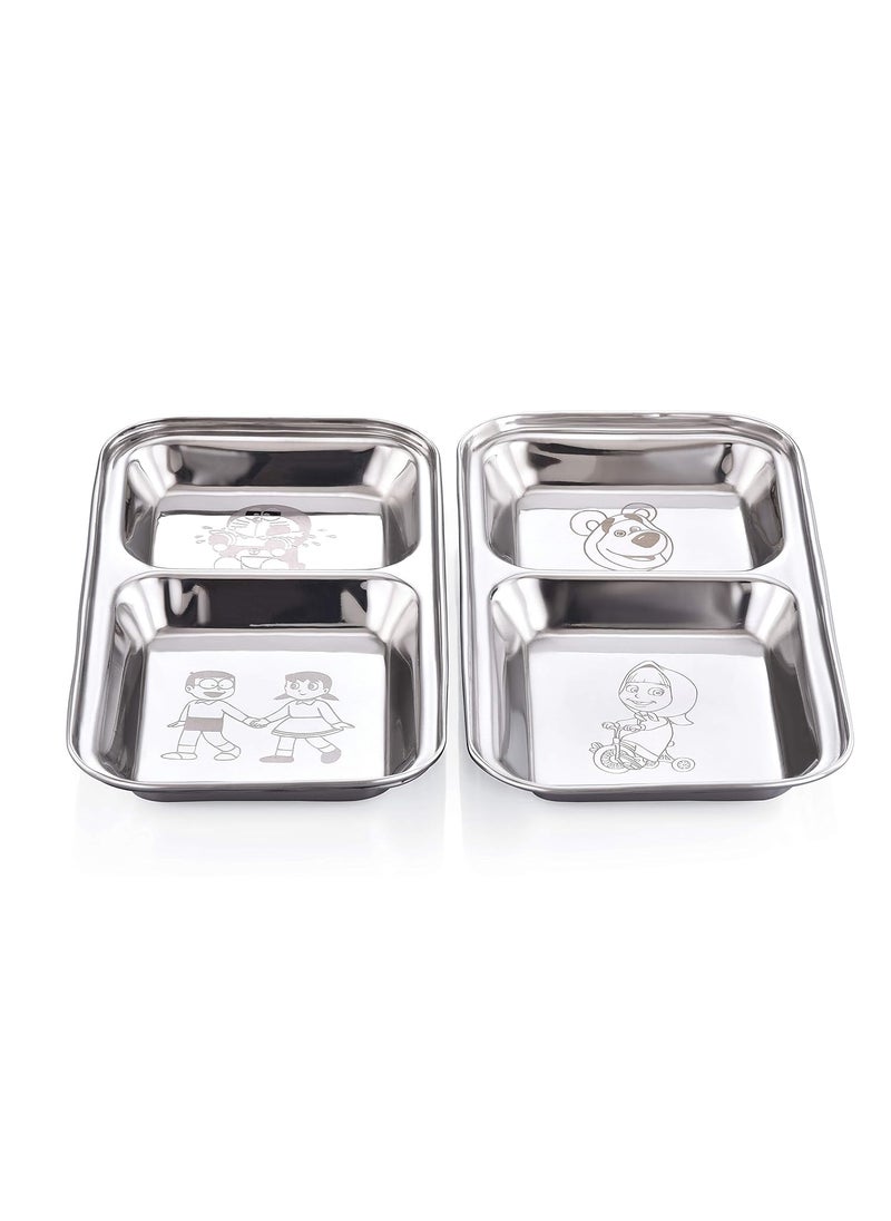Expresso Expresso Stainless Steel | Cartoon Design | Rectangle Shape Dinner Plate with 2 Sections Divided Mess Trays for Kids Lunch, Camping & Every Day Use Kitchenware, Set of 2 Pcs  - Image 2