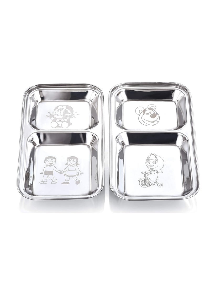 Expresso Expresso Stainless Steel | Cartoon Design | Rectangle Shape Dinner Plate with 2 Sections Divided Mess Trays for Kids Lunch, Camping & Every Day Use Kitchenware, Set of 2 Pcs  - Image 3
