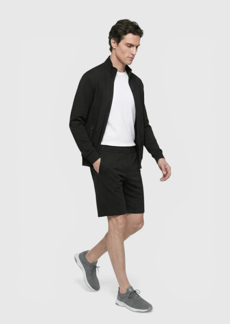 RAMSEY Black Knitting Regular Fit Casual Bermuda