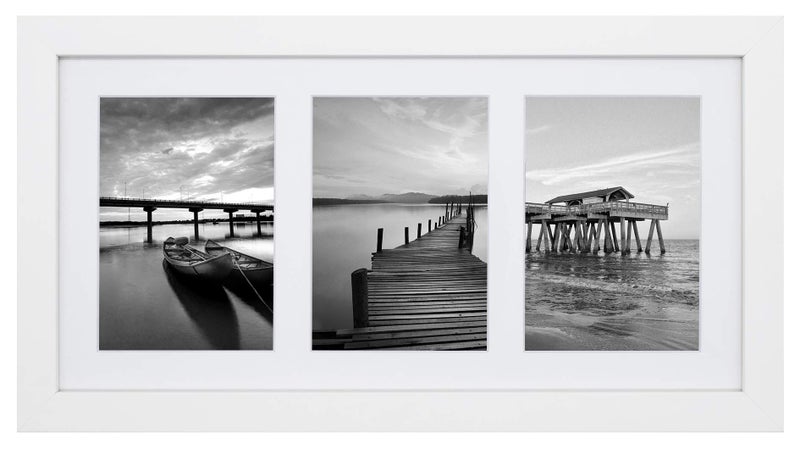 Golden State Art Golden State Art Display 3 5x7 Pictures 9x18 White Photo Wood Collage Frame with White Mat  Real Glass White 
