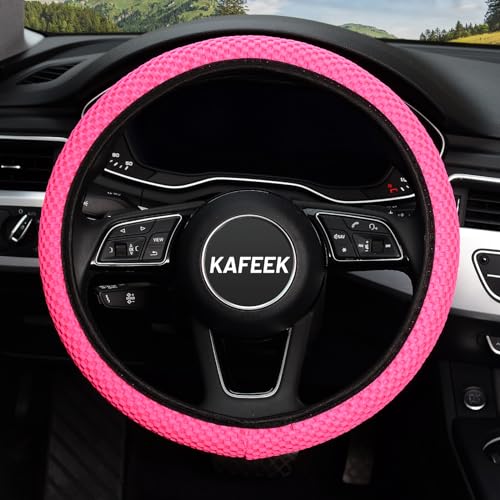 KAFEEK Elastic Stretch Steering Wheel Cover 15 Inch Breathable Ice Silk Microfiber NonSlip Grip Warm in Winter and Cool in Summer Odorless Car Accessories Fit Cars SUVs Rose Red - Image 3