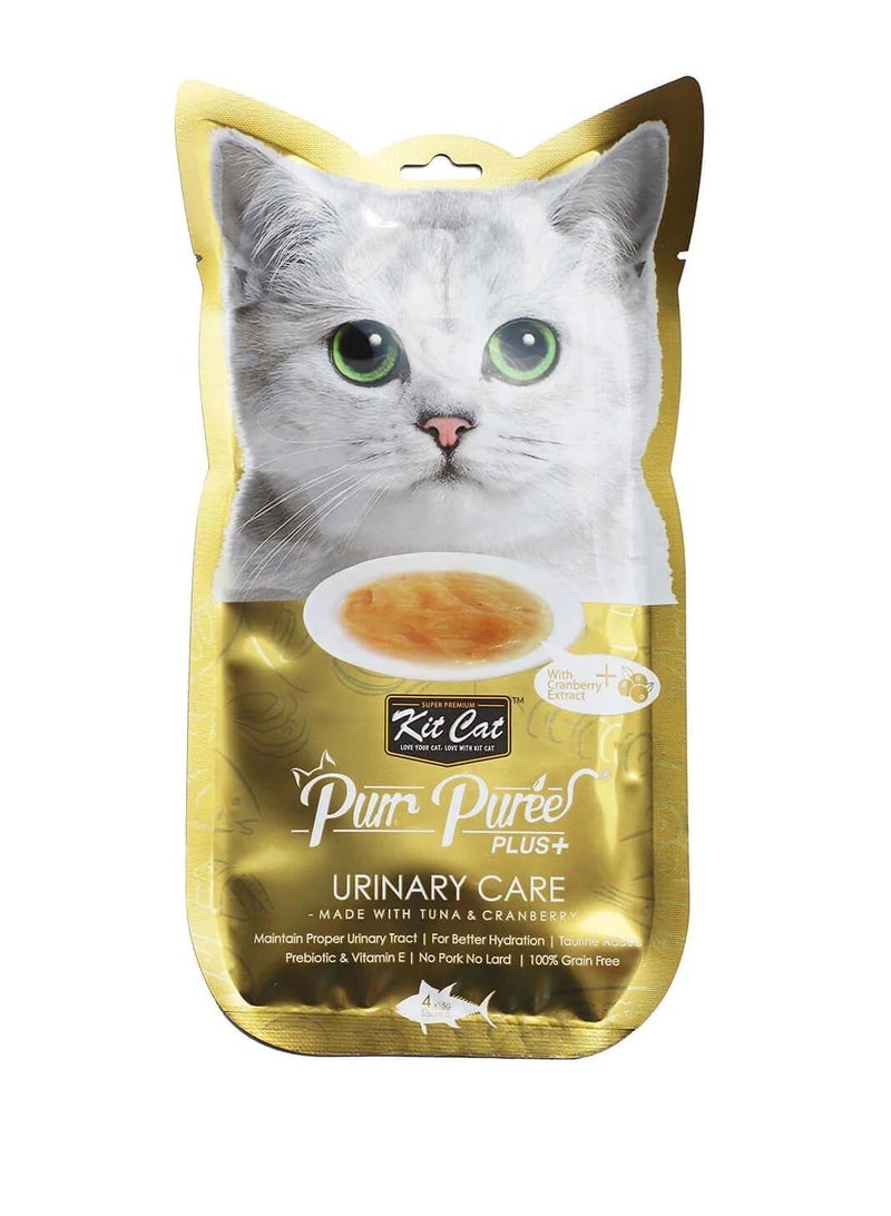 Kit Cat Purr Puree Plus+ Tuna And Cranberry Urinary Care Cat Treat Paste 4X15g