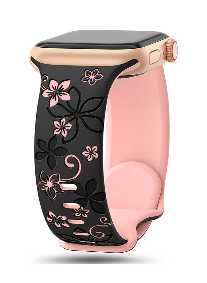 كينسو حزام ساعة Apple Watch، أشرطة منقوشة بالزهور متوافقة مع سوار ساعة Apple Watch 38 مم 40 مم 41 مم 42 مم للنساء، أشرطة iWatch زهور لطيفة، حزام رياضي ناعم من السيليكون لسلسلة iWatch SE 10 9 8 7 6 5 4 3 Ultra - Image 1