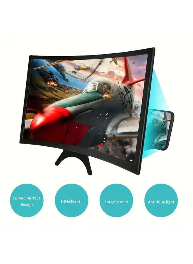 مكبر شاشة هاتف ثلاثي الأبعاد 12 بوصة أسود عالمي عالي الدقة مضاد للتوهج مع حماية من الضوء الأزرق، ملحق محمول لعرض الأفلام وألعاب الفيديو - Image 2