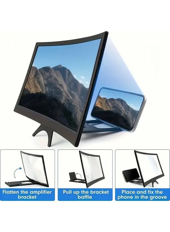 مكبر شاشة هاتف ثلاثي الأبعاد 12 بوصة أسود عالمي عالي الدقة مضاد للتوهج مع حماية من الضوء الأزرق، ملحق محمول لعرض الأفلام وألعاب الفيديو - Image 4