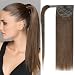 FAAAL 14" Human Hair Ponytail Extension 70g #4 Chocolate Brown 100% Remy Human Hair Wrap Around Long Ponytail Clip in Hair Extensions Straight One Piece Hairpiece for Women (14", Chocolate Brown) - Image 2