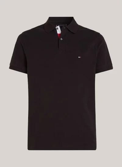 TOMMY HILFIGER Men's Tipped Placket Flag Embroidery Polo -  Pure cotton, Black