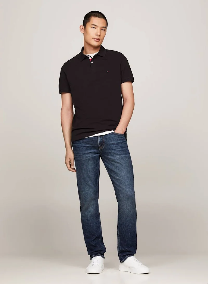 TOMMY HILFIGER Men's Tipped Placket Flag Embroidery Polo -  Pure cotton, Black