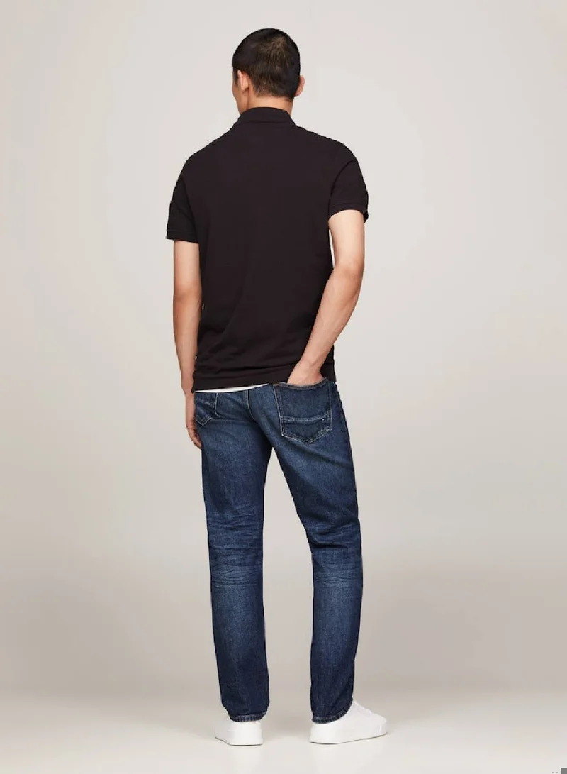 TOMMY HILFIGER Men's Tipped Placket Flag Embroidery Polo -  Pure cotton, Black