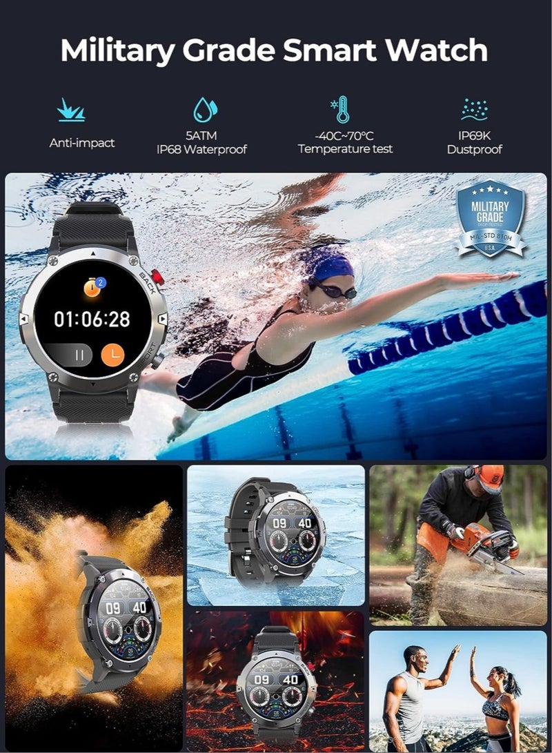 RollsTimi  Smart Watches for Men Women,  Smartwatch with Bluetooth Call IP68 Waterproof 1.32" HD Rugged Tactical Fitness Watch Tracker Heart Rate Monitor  - Image 2