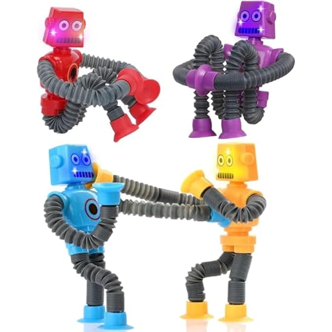 ChaneeHann 4 PCS Telescoping Robot Toy with Suction Cup, Pop Tube Sensory Toys for Kids, Educational Toys Suitable for Children and Adults with Autism to Relieve Stress Anxiety - Image 1
