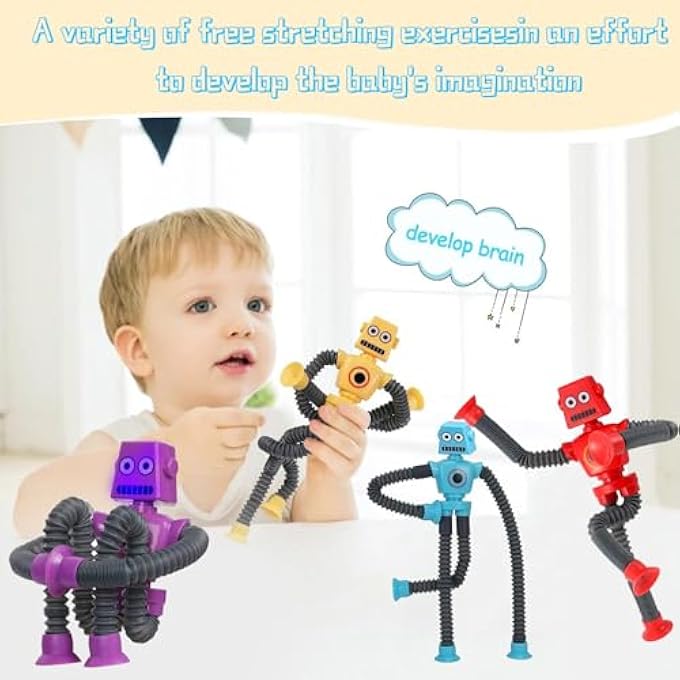 ChaneeHann 4 PCS Telescoping Robot Toy with Suction Cup, Pop Tube Sensory Toys for Kids, Educational Toys Suitable for Children and Adults with Autism to Relieve Stress Anxiety - Image 5
