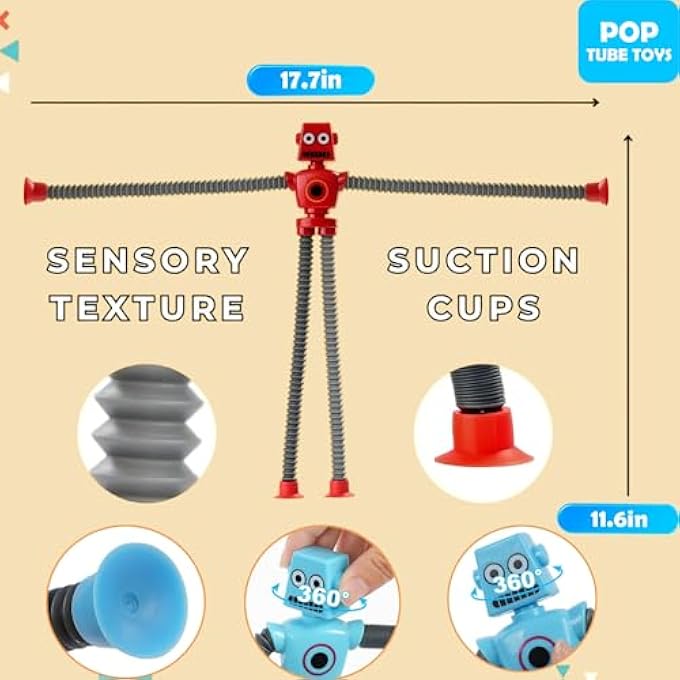 ChaneeHann 4 PCS Telescoping Robot Toy with Suction Cup, Pop Tube Sensory Toys for Kids, Educational Toys Suitable for Children and Adults with Autism to Relieve Stress Anxiety - Image 3
