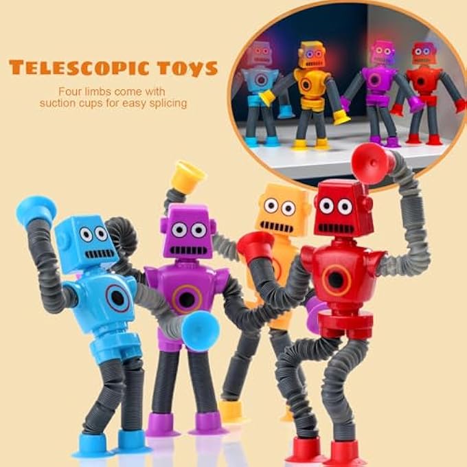 ChaneeHann 4 PCS Telescoping Robot Toy with Suction Cup, Pop Tube Sensory Toys for Kids, Educational Toys Suitable for Children and Adults with Autism to Relieve Stress Anxiety - Image 2