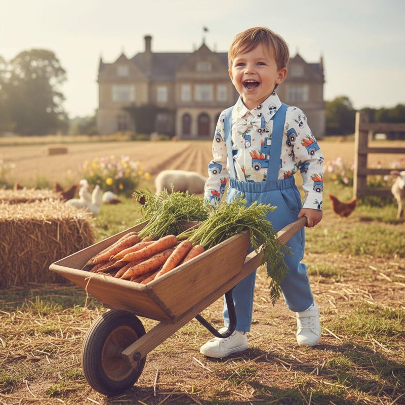 Rourufy Toddler Boy Easter Outfit Truck Bunny Carrot Gentleman Shirt Overalls Pants Set Baby Boys Spring Summer Clothes (C Truck Bunny Carrot Blue, 4-5T) - Image 3