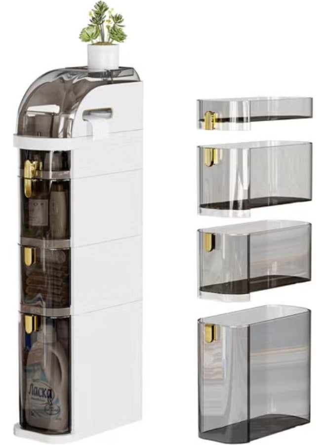 4 Tier Bathroom Organizer and Storage Cabinet – Slim Tall Plastic Floor Storage Cart with Clear Drawers & Wheels, Waterproof Narrow Cabinet for Small Space, Bathroom & Kitchen - Image 1