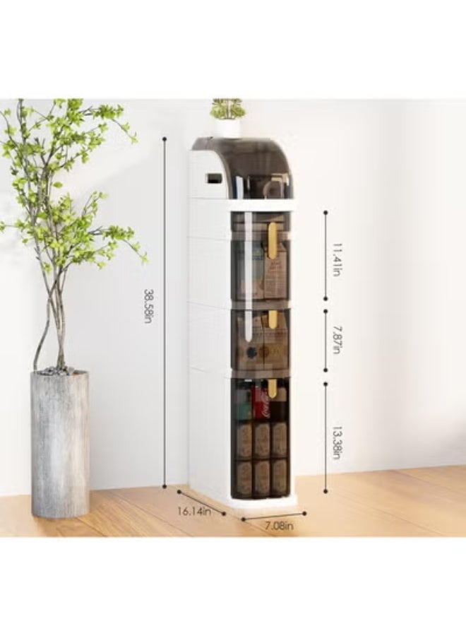 4 Tier Bathroom Organizer and Storage Cabinet – Slim Tall Plastic Floor Storage Cart with Clear Drawers & Wheels, Waterproof Narrow Cabinet for Small Space, Bathroom & Kitchen - Image 3