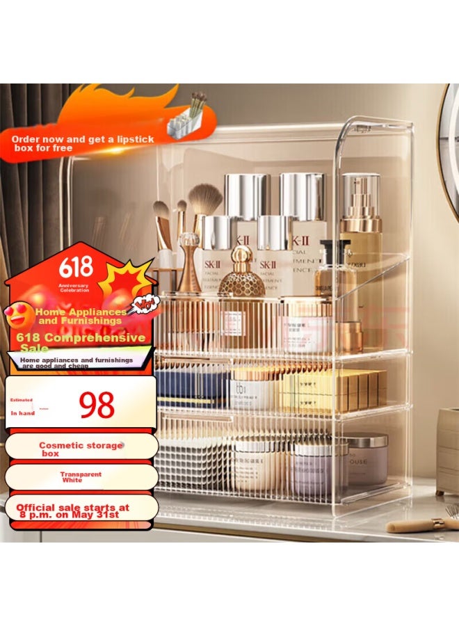 Eachy Cosmetic Storage Box, Birthday Gift, Dust-proof, Extra Large Capacity, Cosmetic Organizer, Acrylic Transparent White - Image 1