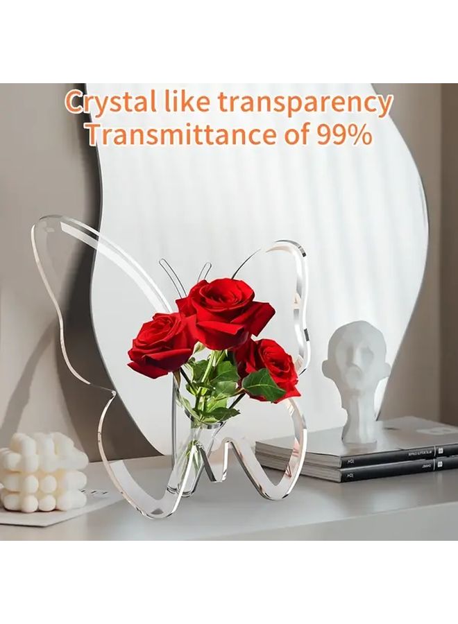 Modern Acrylic Butterfly Vase Transparent Home Office Decor Gift - Image 2