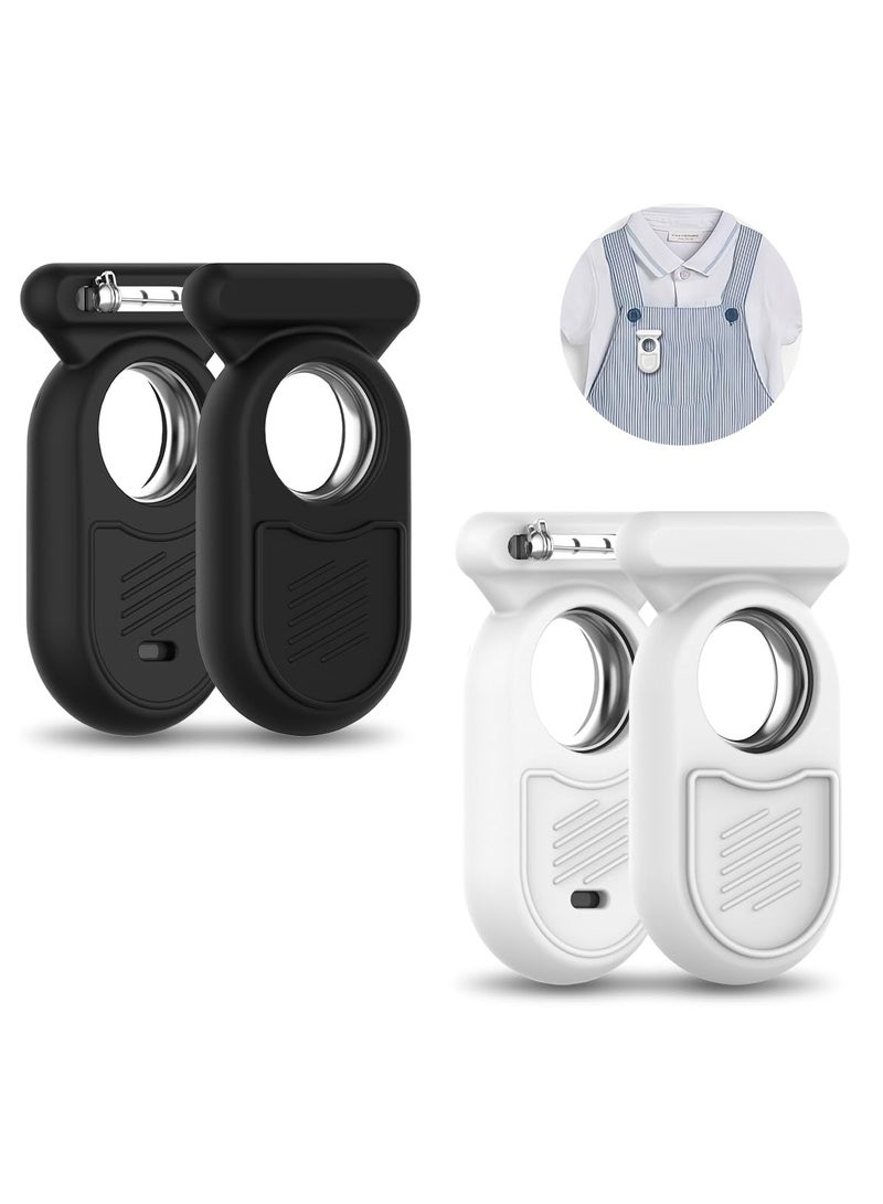 KASTWAVE Galaxy SmartTag2 Case with Invisible Pin, Full Protective Anti-Slip Waterproof Silicone Case for Samsung Galaxy Smart Tag 2 for Kids Pet Clothing Backpack Luggage (Black & White)[2 Pcs]  - Image 1
