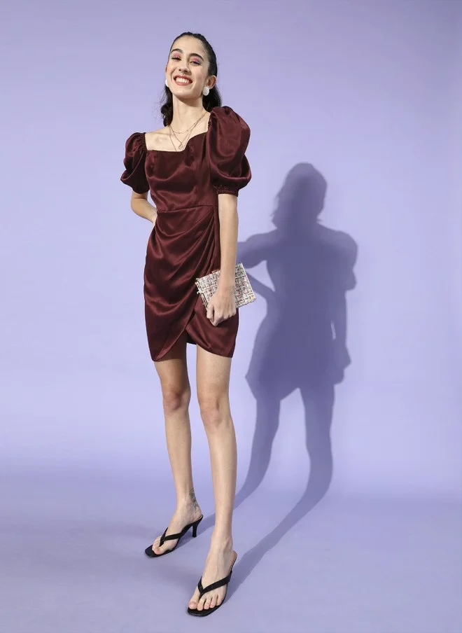 STREET 9 Burgundy Satin Mini Dress for Women