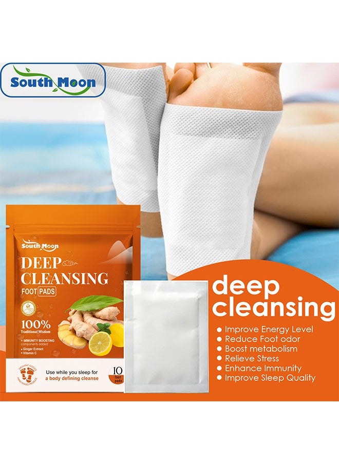 SOUTH MOON Deep Cleansing Foot Pads - Ginger Extract Foot Pads Vitamin C Foot Patch Bamboo Vinegar Soothing Meridians and Activating Meridians Relieve Physical and Mental Stress Sleep Sole Stick Foot Care  - Image 1