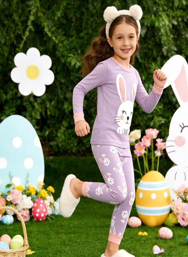 Popshion طقم بيجامات عيد الفصح للبنات الصغيرات من بوبشايون، بيجامات أرنب بأكمام طويلة، قطعتان من القطن، مقاس 2T - Image 3