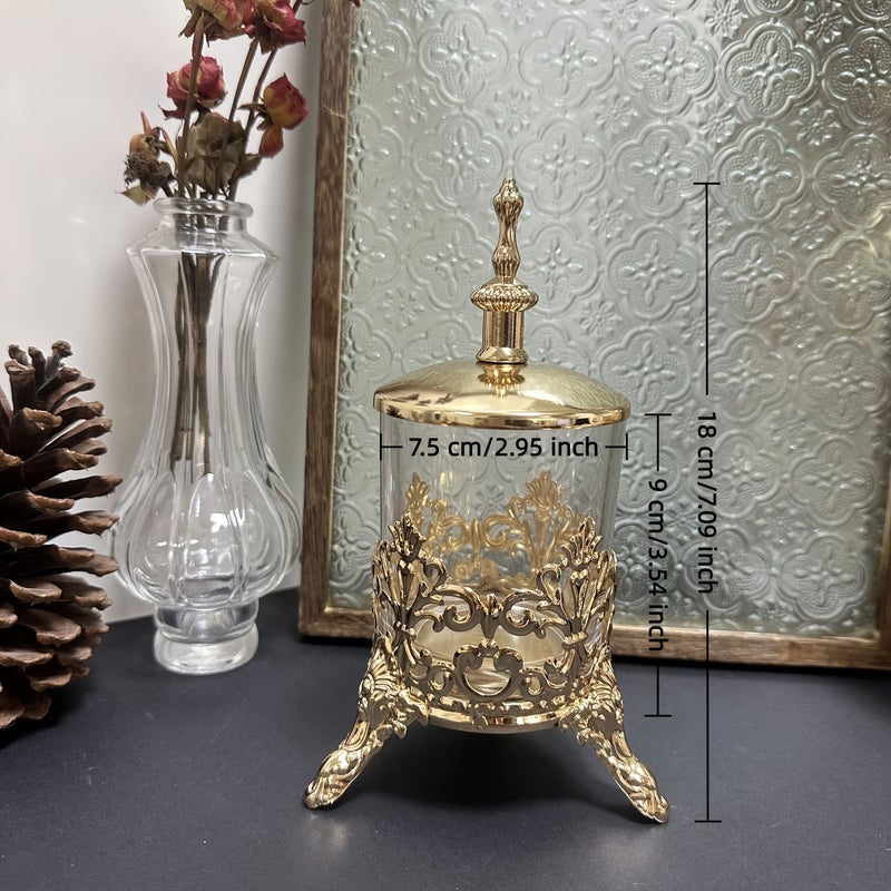 شمعدان زجاجي ذهبي من الحديد المطاوع العتيق مع غطاء - Image 3