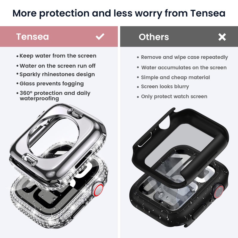 Tensea [2 in 1 for Waterproof Apple Watch Screen Protector Case Series 11/10 46mm Accessories, 360 iWatch Diamond Front Bumper with Glass Film and Back Bumper, Bling Face Cover Women, 46 mm - Image 2