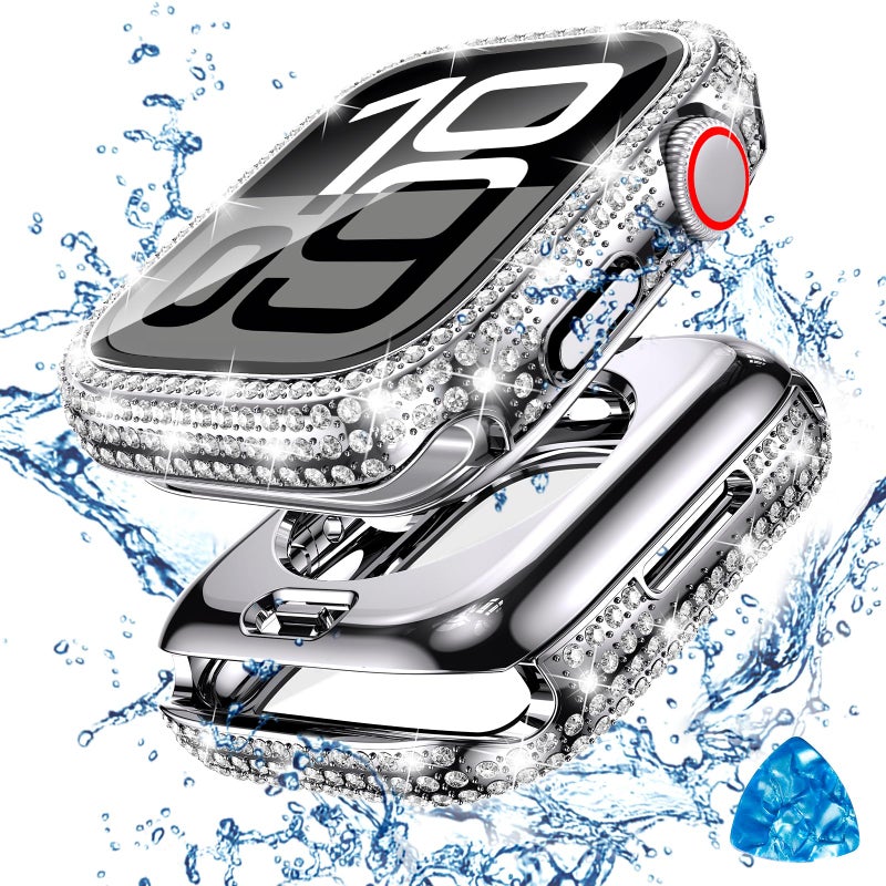 Tensea [2 in 1 for Waterproof Apple Watch Screen Protector Case Series 11/10 46mm Accessories, 360 iWatch Diamond Front Bumper with Glass Film and Back Bumper, Bling Face Cover Women, 46 mm - Image 1