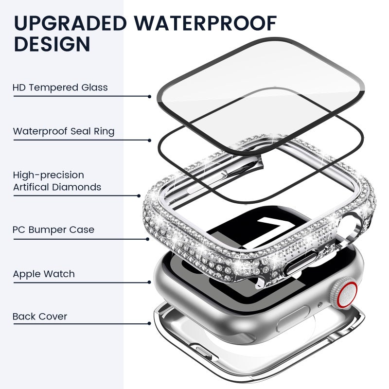 Tensea [2 in 1 for Waterproof Apple Watch Screen Protector Case Series 11/10 46mm Accessories, 360 iWatch Diamond Front Bumper with Glass Film and Back Bumper, Bling Face Cover Women, 46 mm - Image 3