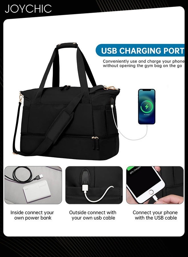 Joychic حقائب دوفل للسفر للنساء مقاومة للماء وقابلة للتنفس بسعة كبيرة حقيبة رياضية مع جيب منفصل للملابس الجافة والرطبة للسفر واليوغا واللياقة البدنية باللون الأسود - Image 1