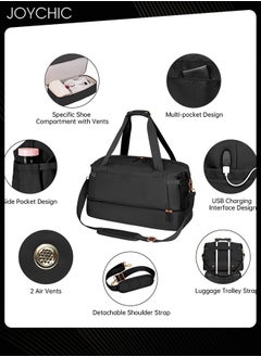Joychic Women Waterproof Breathable Travel Duffel Bags Large Capacity Gym Bag with Dry Wet Separated Pocket for Sport Yoga Travel Fitness Black  - Image 3